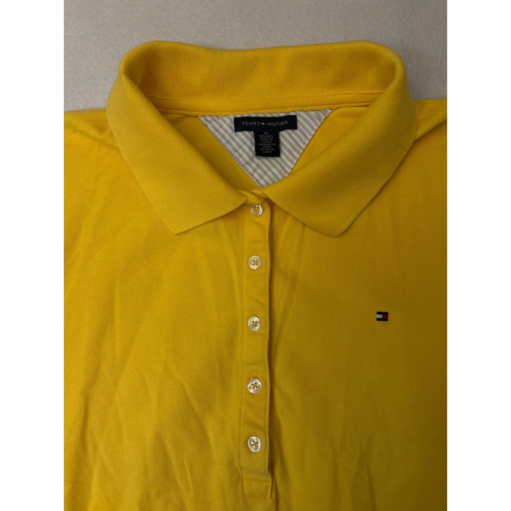 Tommy Hilfiger Womens XL Yellow Short Sleeve Pique Polo Shirt Classic Fit Logo